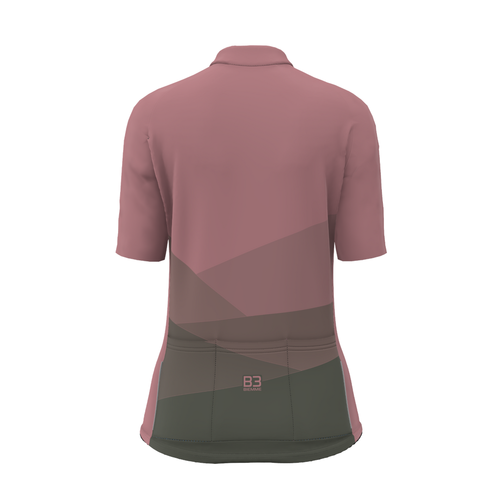 Back view of the Biemme Badlands women’s jersey highlighting the tripartite rear pocket with reflective piping and silicone gripper waistband.