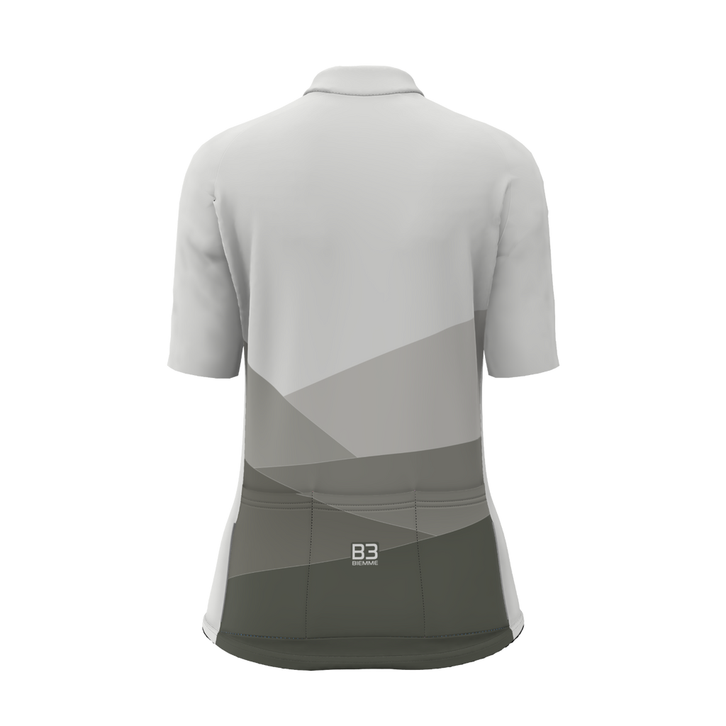 Back view of Biemme Badlands cycling jersey showing tripartite rear pockets with reflective piping and silicone waistband.