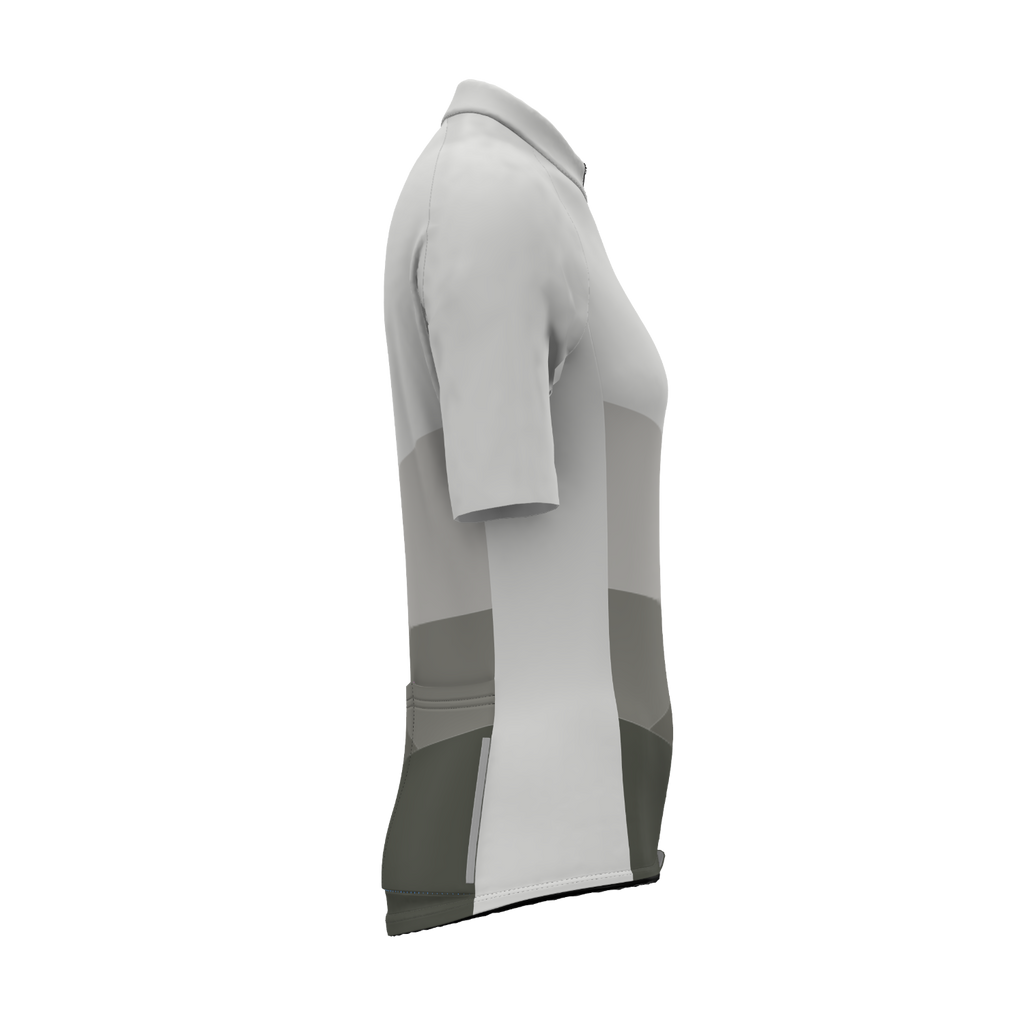 Right side view of cycling jersey highlighting stretch side panels and breathable perforated fabric.